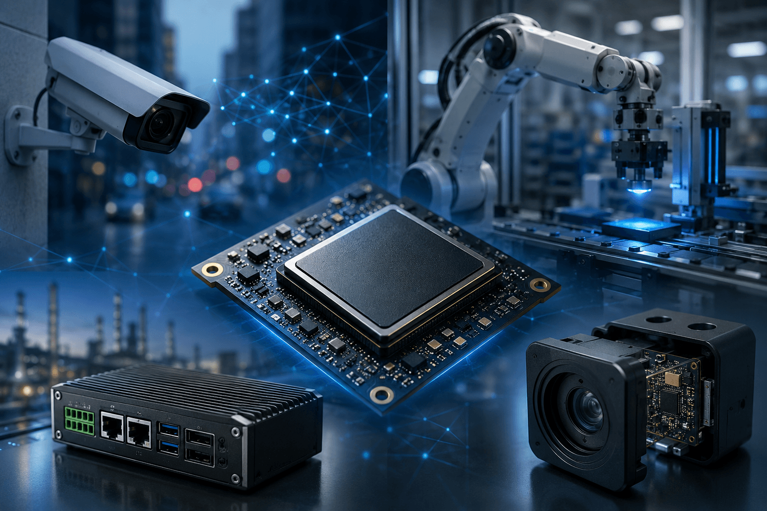 Edge AI accelerator module powering smart cameras, industrial gateways, robotic inspection, and embedded physical AI systems.