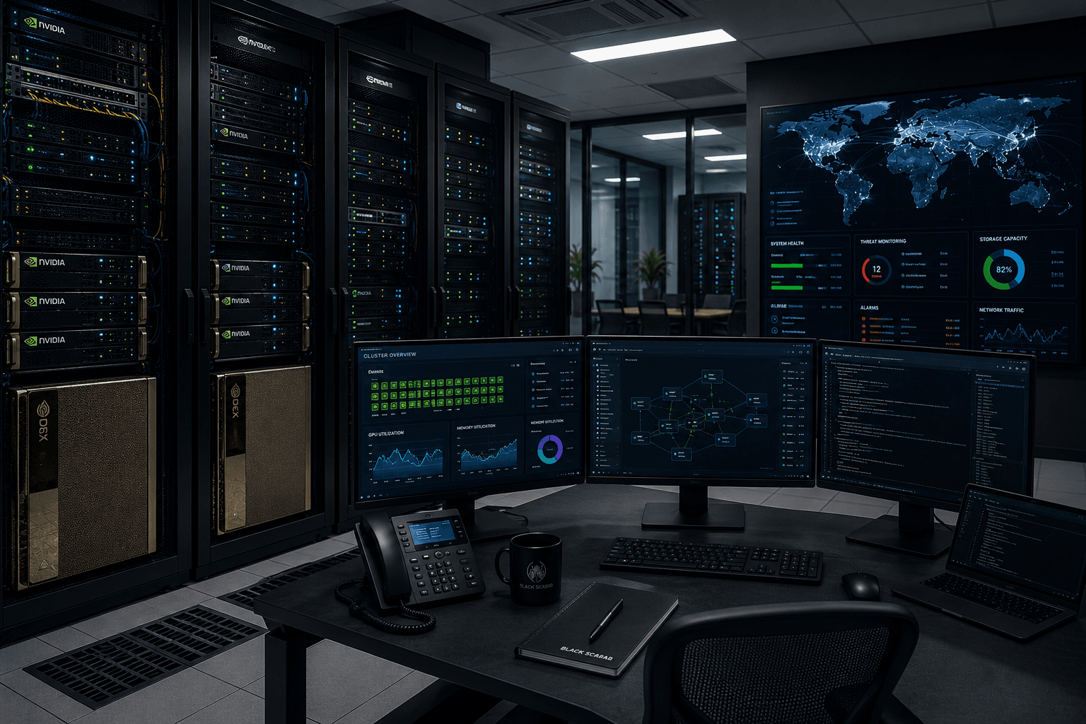Enterprise private AI infrastructure with GPU servers, storage, networking, monitoring, and governed model deployment.