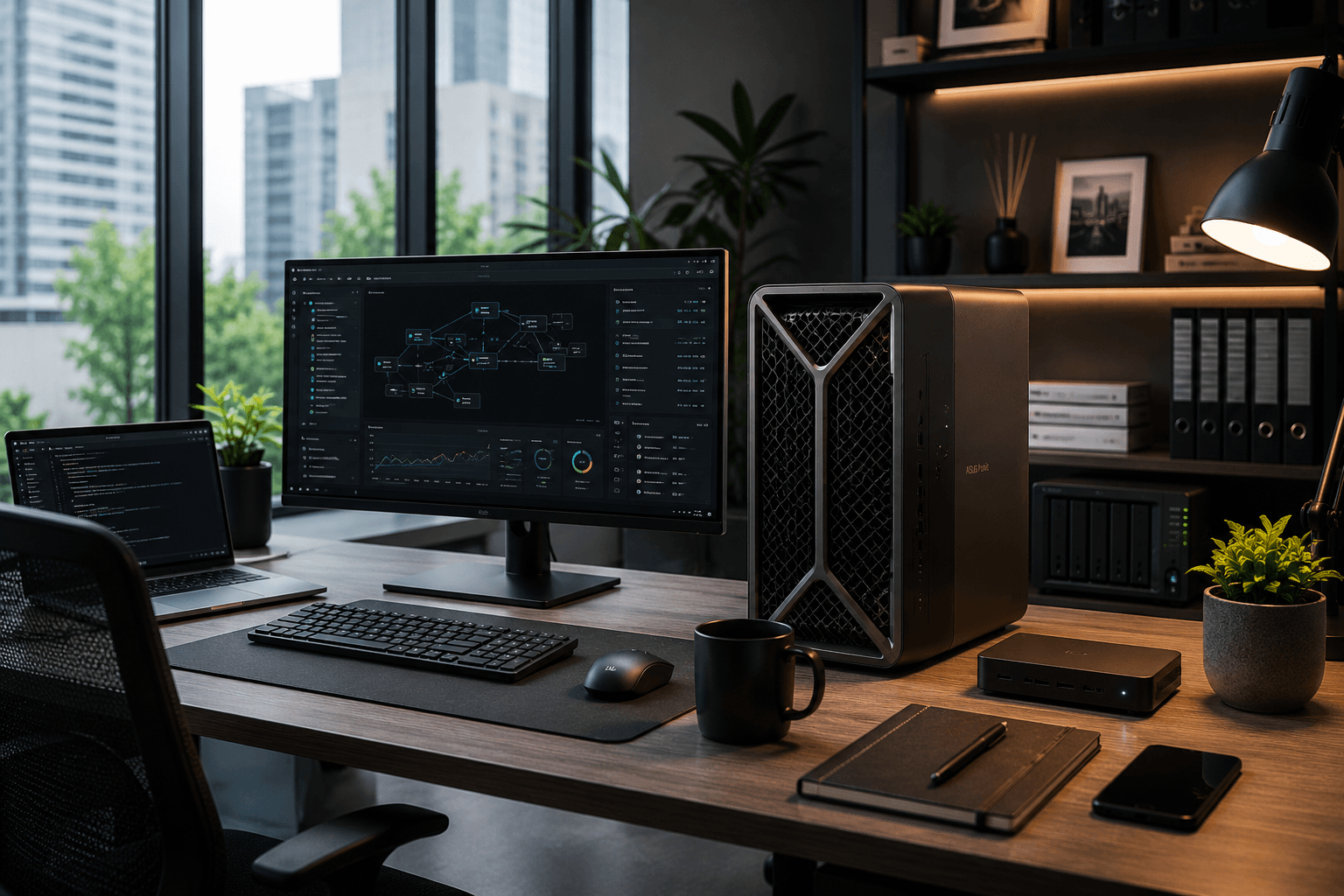 Small business local AI workstation with GPU compute, NAS storage, and private document workflow.
