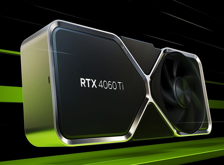 NVIDIA GeForce RTX 4060 Ti graphics card on a green and black background