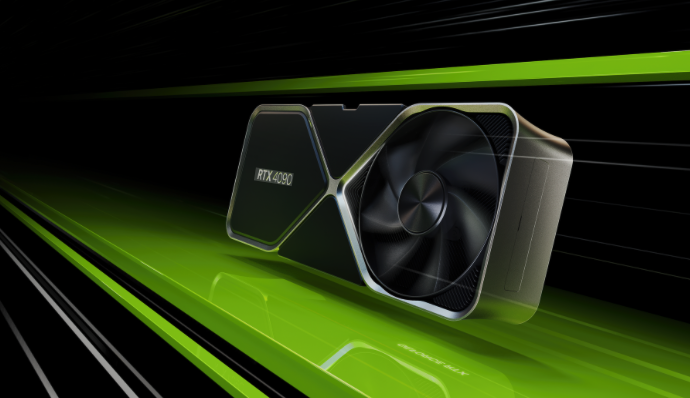 NVIDIA GeForce RTX 4090 graphics card on a green and black background